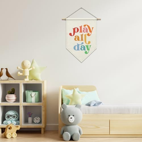 Play All Day Wall Hanging Banner, Boho Kids Playroom Decor - Image 2