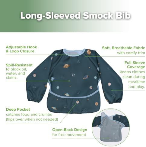 haakaa Mess Proof Long Sleeve Baby Bib, Water Resistant Smock Baby Bibs - Image 5