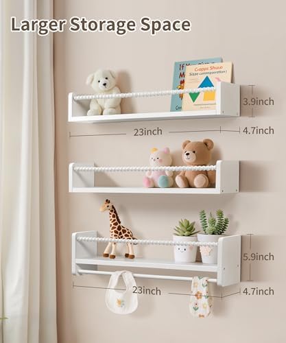 Maxpeuvon Kids Bookshelves for Wall, 23 Inch White Floating Shelf Set of 3 - Image 2