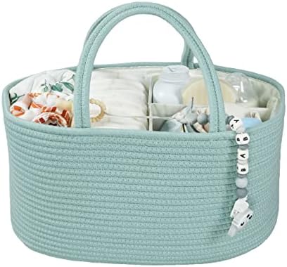 XUANGUO Large Cotton Rope Baby Diaper Caddy Organizer Basket Light Green by XUANGUO
