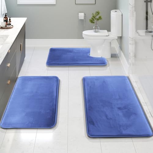 Clara Clark 3 Piece Bathroom Rugs Bath Mat Set, Velvet Memory Foam Bath Mats by ClaraClark