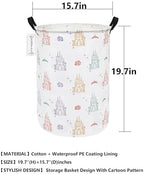 QUEENLALA Foldable Waterproof Round Fabric Laundry Basket Home, Rose Castle - Image 2
