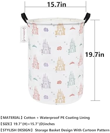 QUEENLALA Foldable Waterproof Round Fabric Laundry Basket Home, Rose Castle - Image 2