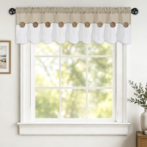 FRAMICS Farmhouse Valance Curtains, Boho Cotton Linen Kitchen Valance, Rustic - Image 2