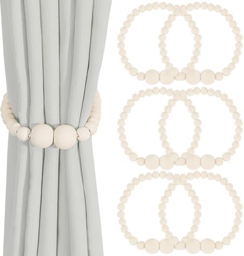 KLOGTSIND Magnetic Curtain Tiebacks, 6 Pack Wood Bead Curtain Holdbacks by KLOGTSINDDirect