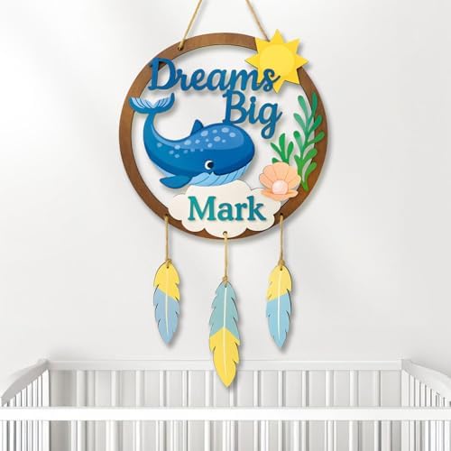 Dream Big Whale Wall Wooden Signs Personalized – Ocean Wooden Name Personalized by Unknown