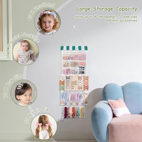 Bow Headband Organizer Hair Clips Holder w/ 9 Sorted Mesh Pockets - Image 4