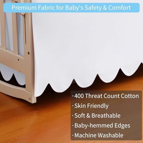 100% Cotton Scallop Edge Crib Bed Skirt, 4-Sided Soft Breathable Cotton Bedding - Image 4