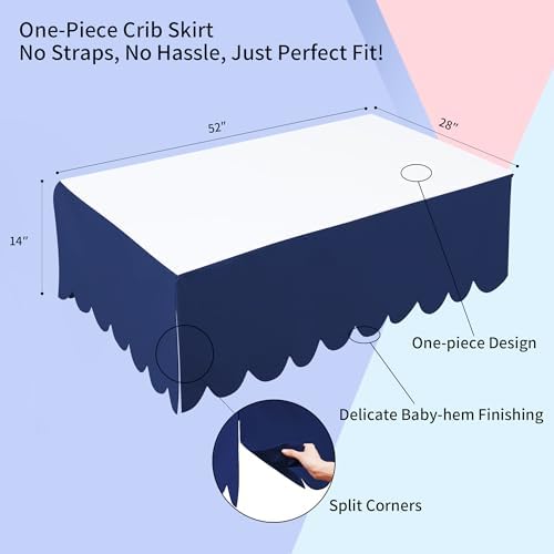 100% Cotton Scallop Edge Crib Bed Skirt, 4-Sided Soft Breathable Cotton Bedding - Image 5