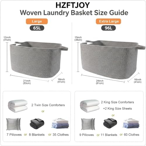 96L Woven Laundry Basket with Handles, Extra Blanket Basket - Image 2
