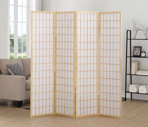 Roundhill Furniture Oriental Shoji 4 Panel Screen Room Divider - Image 2