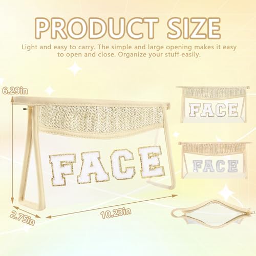 Clear Patch Makeup Letter Bag, Boho Preppy Chenille Letter Cosmetic Bag - Image 2