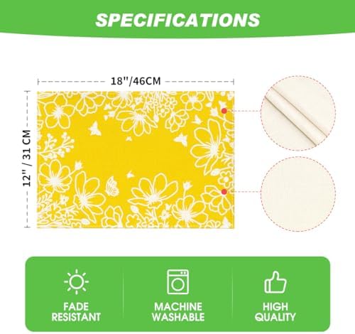 Artoid Mode Yellow Bloom Flowers Floral Spring Placemats Set of 4, 12x18 Inch - Image 6