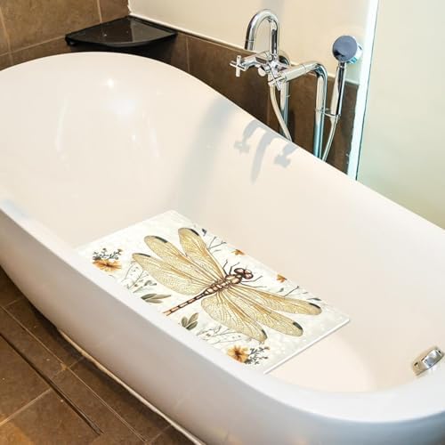 Bathtub Mat Non Slip 26.8x15.1In, Dragonfly Florals Bath Mat - Image 4