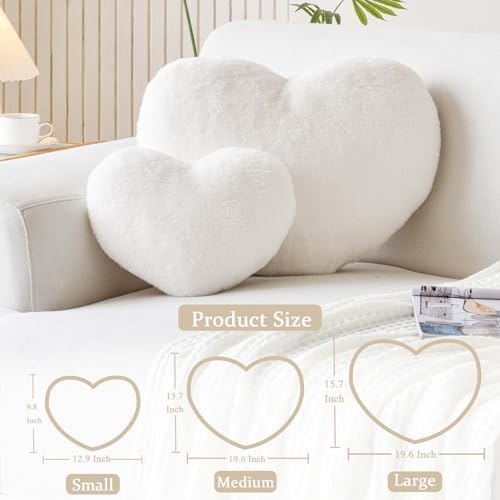 XVTRU Ivory Heart Pillows, Cute Heart Decorative Pillow, Heart Shaped Throw - Image 2