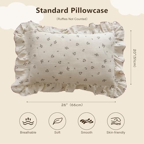 BuLuTu Floral Pillowcase Muslin Cotton, Standard Size 20"x26" - Image 2
