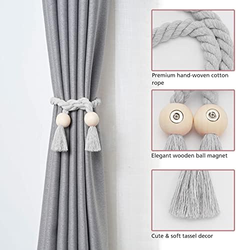 NICEEC 4 Pack Wooden Ball Magnetic Curtain Tiebacks Boho Home Decor Drape Tie - Image 3