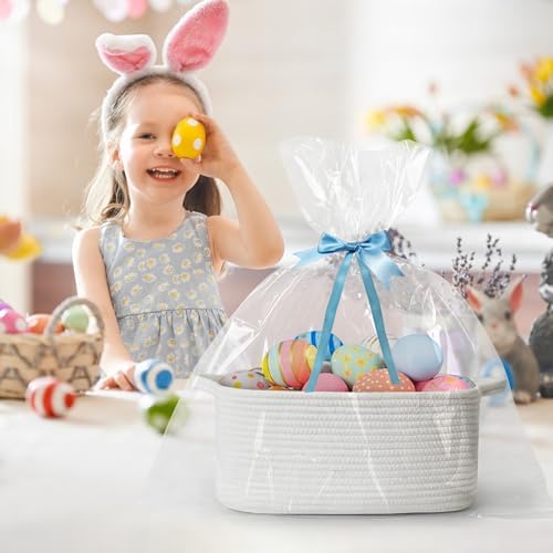 Cute White Woven Basket, Empty Gift Basket - Image 5