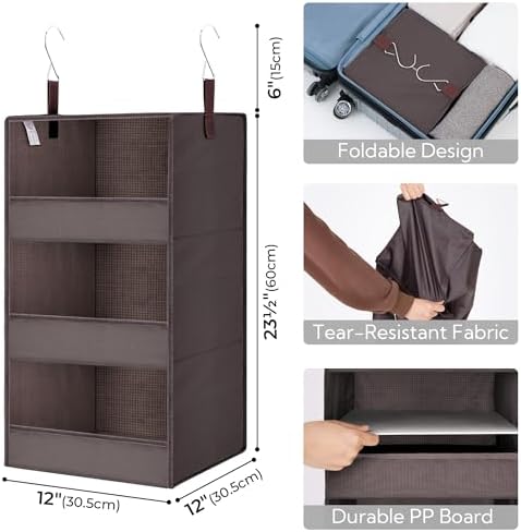 GRANNY SAYS 3-Shelf Hanging Closet Organizer, Foldable Storage, Dark Brown - Image 3