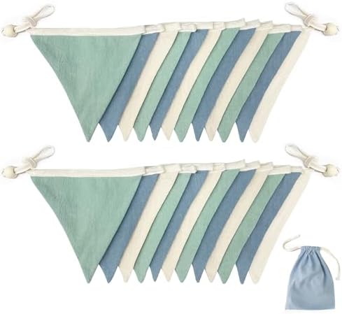 2 Sets of Blue Green Party Decorations 24Pcs Green Blue Fabric Linen Pennant - Image 3