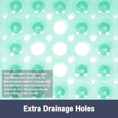 Square Shower Mat Bathtub Bath Mat Non Slip Clear Green 21"x21" - Image 4