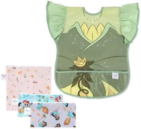 Disney Ruffle Apron Bib and 3-pack Snack Bags, Waterproof Fabric by Bumkins