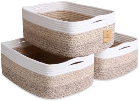 Woven Rope Baskets for Organizing, 3 Pack, 15.5 x 11 x 5.5" Storage Bins by NaturalCozy