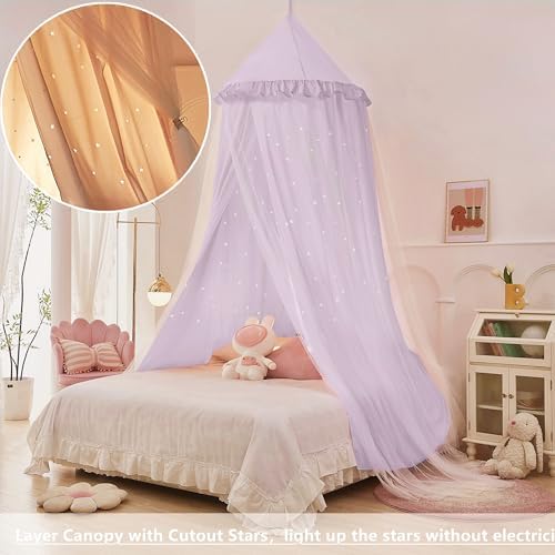 Princess Bed Canopy for Girls, Double Layer Canopy Fits Twin/Full Bed - Image 3