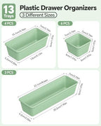 Canfanni 13 Pack Plastic Drawer Organizers Set, 3 Sizes Desk Drawer Organizer - Image 2