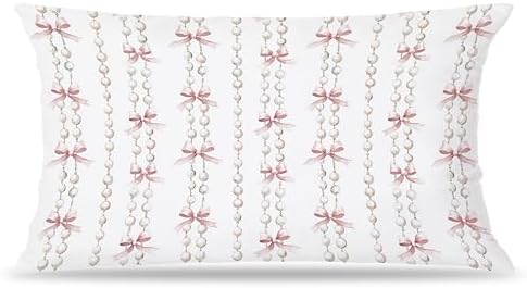Coquette Pink Bow Pearl Pillow Covers 12x20, Coquette Preppy Room Decor by Unknown