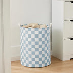Ohocut Blue Checkered Laundry Basket, Collapsible Aesthetic Cute Canvas - Image 2