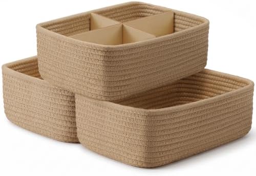 3 Pack Small Baskets for Organizing, Woven Storage Baskets for Shelves by AisslroDirect