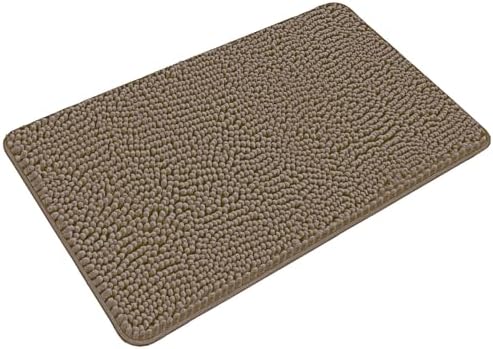 Yeaban Chenille Taupe Bathroom Rug 24"x36", Non-Slip Rubber Backing by Yeaban