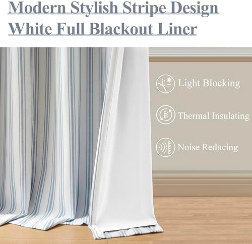 ZJDECOR Blue Striped Full Blackout Window Curtain Panels 72 Inches Length - Image 3