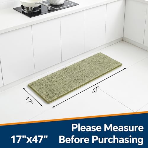 Chenille Bathroom Runner Rug 17"x47" Sage Green, Plush Bath Mat - Image 2
