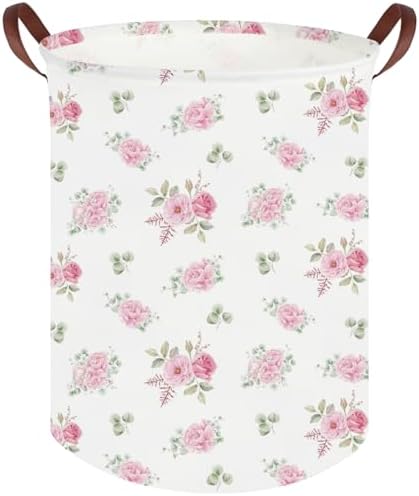 Pink Flower Laundry Basket, Nursery Baskets Girl Baby Storage Bins, Baby Girls by FXOCSHE