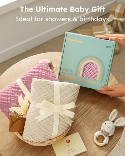 Yoofoss Hooded Baby Bath Towels 2 Pack 100% Muslin Organic Cotton - Image 5
