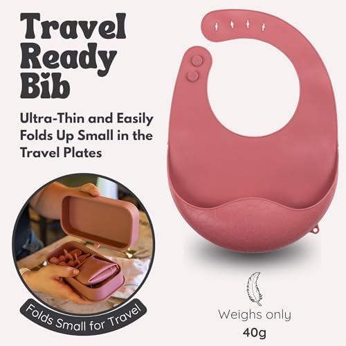 Baby Travel Feeding Set with Silicone Suction Plates, Dark Pink Small - Image 5