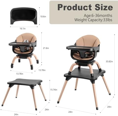 High Chair, 7 in 1 Wooden Baby High Chair - Image 6