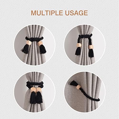 NICEEC 4 Pack Wooden Cube Magnetic Curtain Tiebacks Boho Home Decor Drape Tie - Image 6
