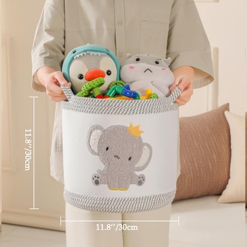3-Piece Woven Baby Toy Blanket Storage Baskets Laundry Hampers, Elephant Design - Image 5