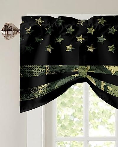Rustic Green Camo Military Pattern American Flag Blackout Tie Up Valance - Image 3