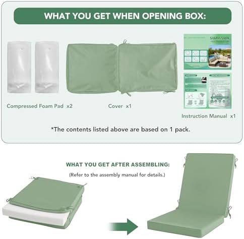 Summsun Patio Dining Chair Cushions 2-Pack, 20 x 20 Inch, Sage Green - Image 4