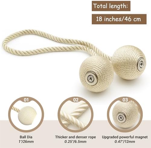 Hion Magnetic Curtain Tiebacks Beige 4 Pack, Curtain Tiebacks Buckles Holdbacks - Image 2