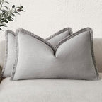 Foindtower Boho Linen Fringe Lumbar Throw Pillow Covers 12×24 Light Gray by Foindtower
