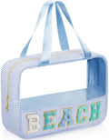 Sanwuta Seersucker Beach Bag Chenille Letter Clear Makeup Bag by Sanwuta