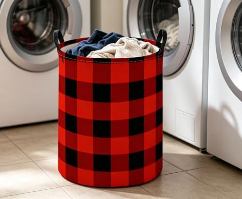 Kids Laundry Basket Red grid Hamper - Image 3