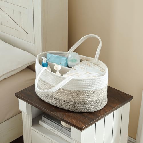 luxury little Diaper Caddy Organizer, Large Cotton Rope Nursery Baby Basket - Image 5