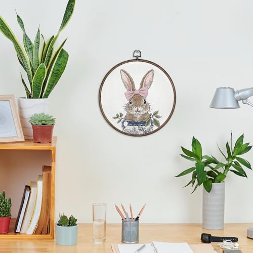 GWFSJYU Bunny Framed Wall Art, Chinoiserie Rabbit Round Canvas Prints Wall Art - Image 2