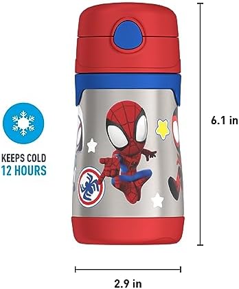 THERMOS Vacuum Insulated Stainless Steel 10oz Straw Bottle, Spidey and His - Image 7